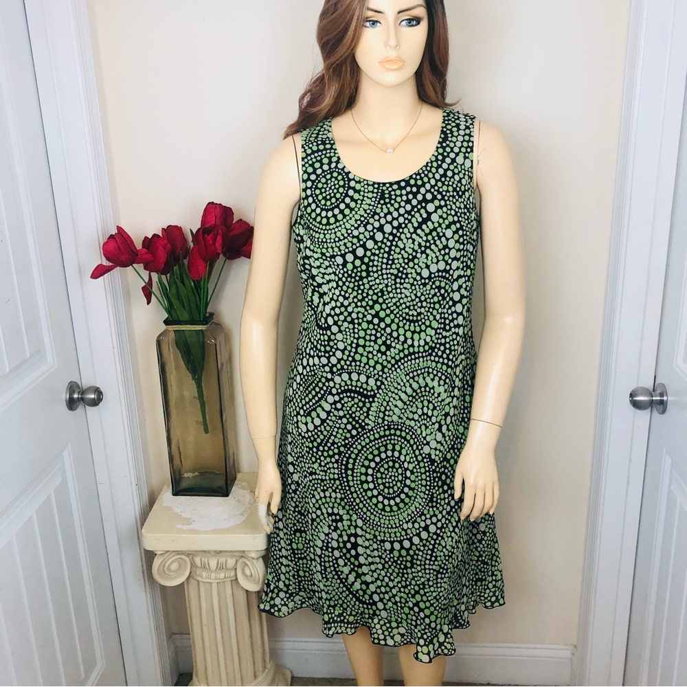 DORBY VINTAGE Polka Dot Light Green Black Sleeveless Rave 90s Y2K Midi Dress XL